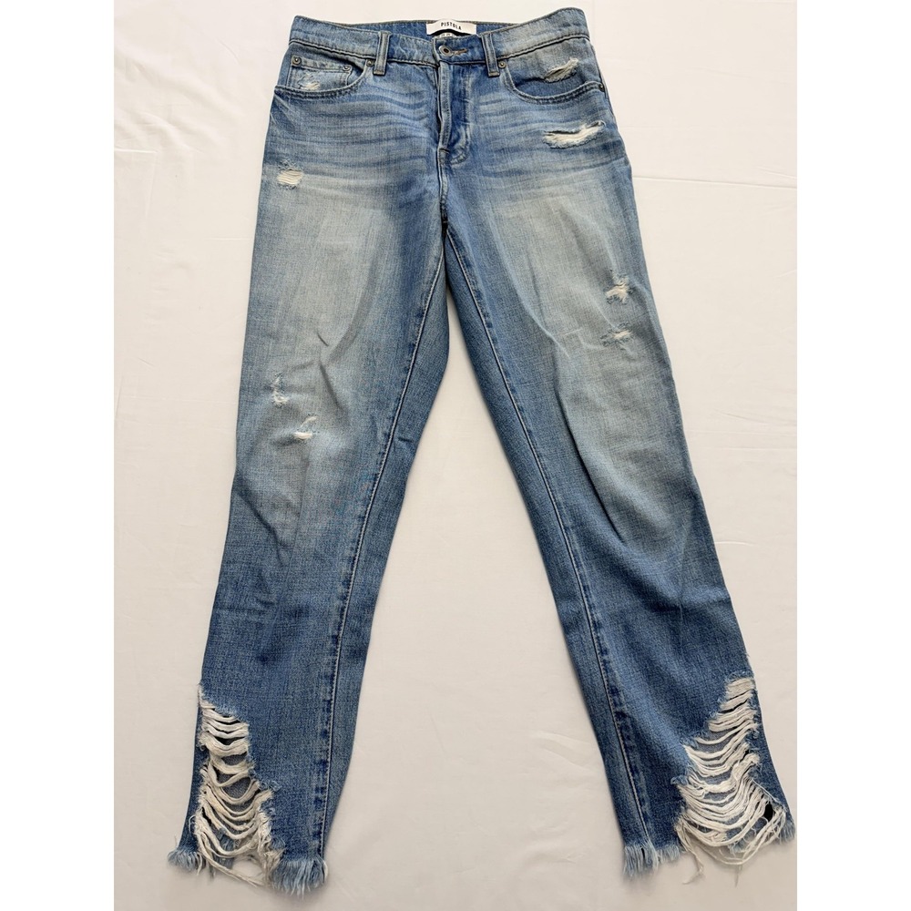 Pistola Straight Jeans Womens 26 Blue Med Wash High Rise Distressed 26x28 Denim